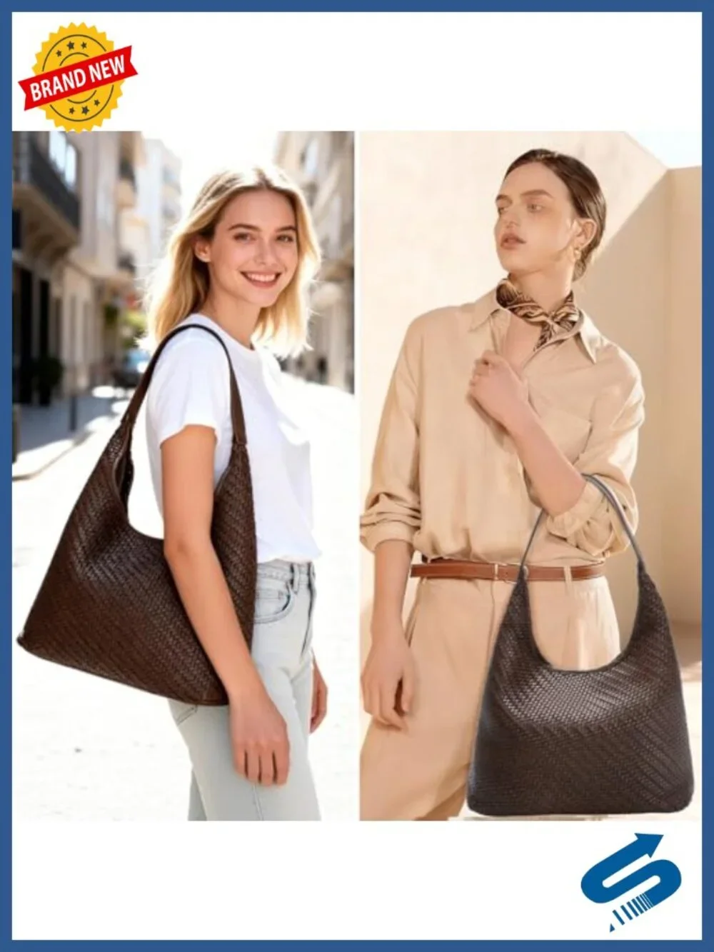 Woven Faux Leather Tote Handbag with Wallet Clutch Shoulder Hobo Bag for Work
